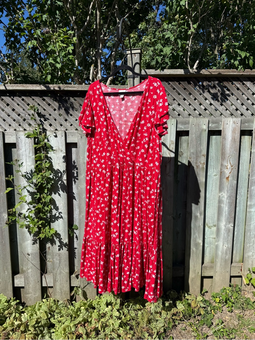 Red Floral V-Neck Women's Wrap Dress